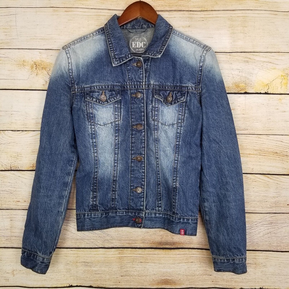 Esprit De Corp EDC Vintage Denim Jacket Size 40 Distressed Blue Trucker Button